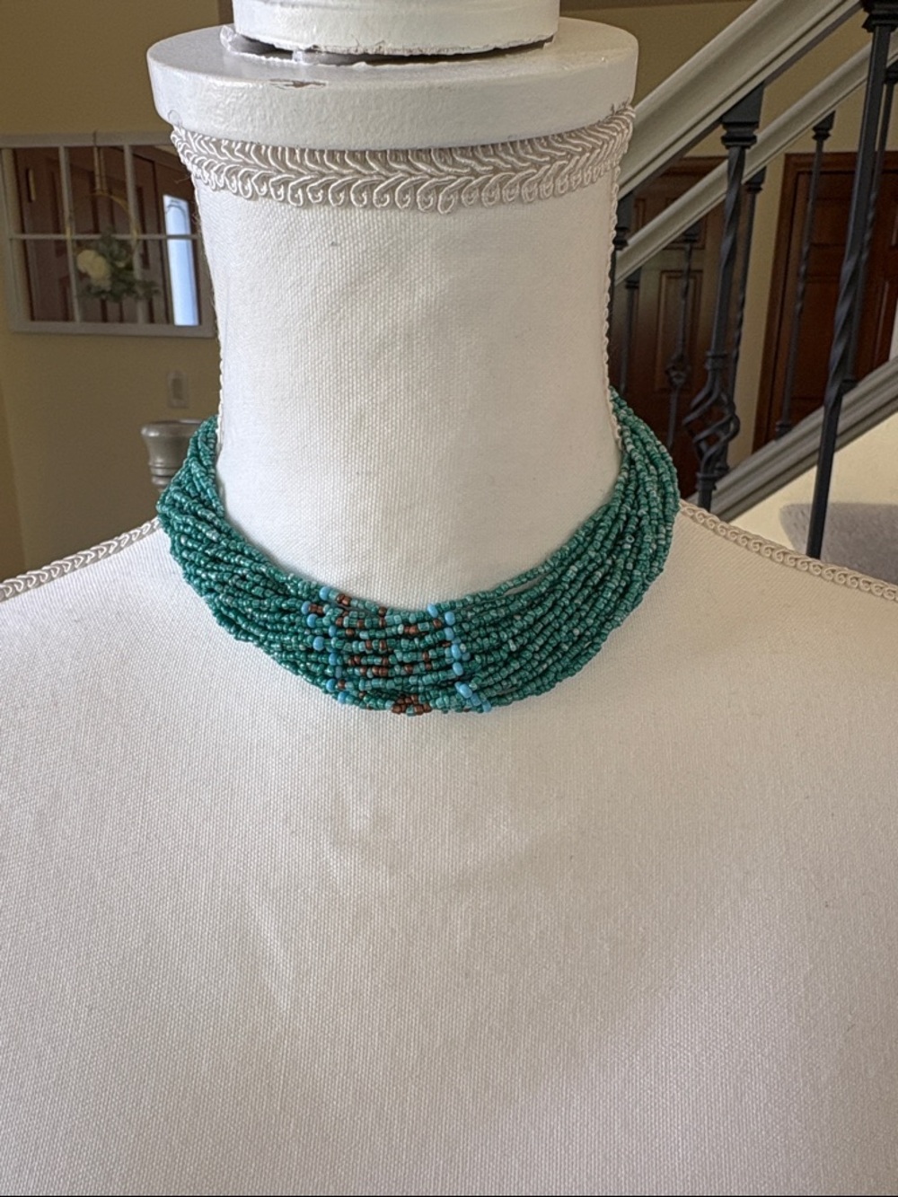 Turquoise Multi-Strand Seed Bead Chocker Necklace